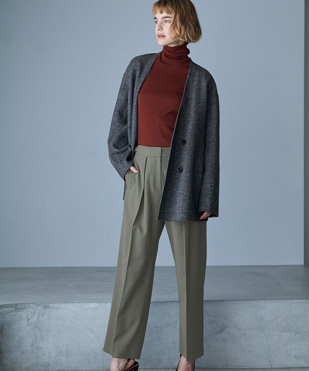 ICB WoolRever ノーカラーショートコート ヘリンボーン系