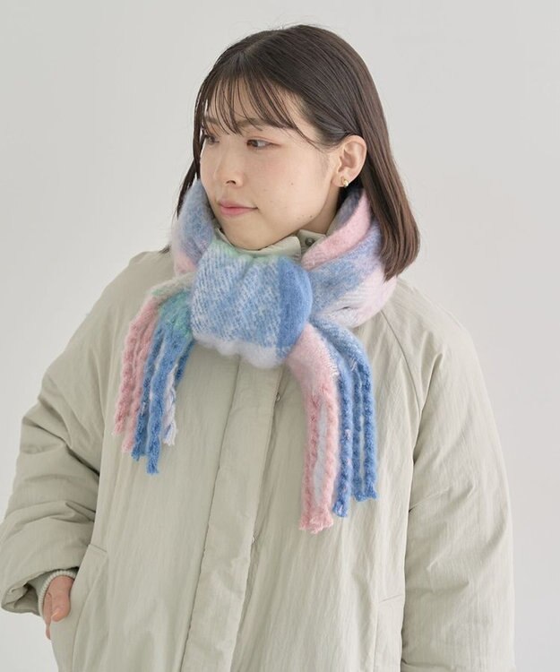 Green Parks ボリュームチェックマフラー Pink