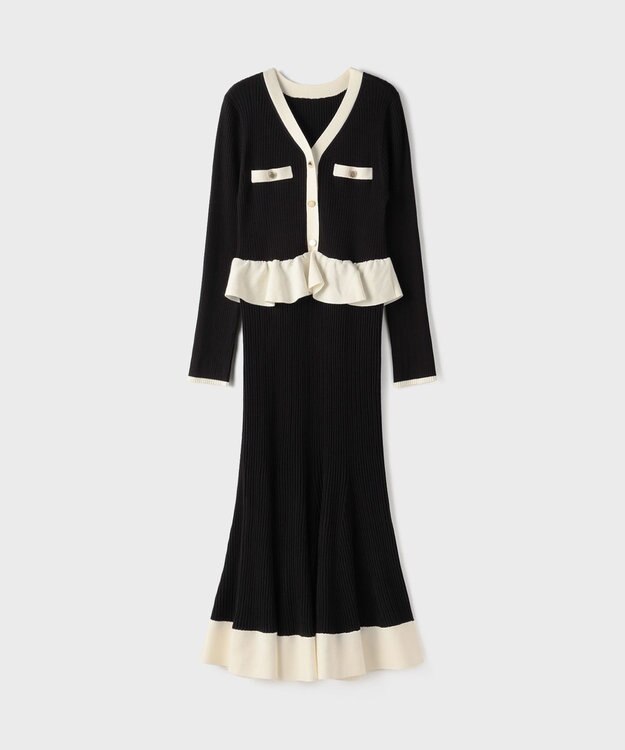 GRACE CONTINENTAL バイカラーニットワンピース ブラック
