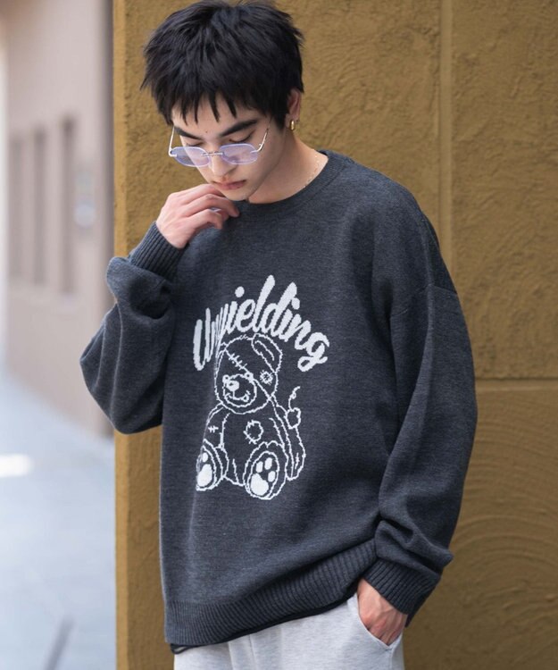 WEGO 【ユニセックス着用ITEM/SMLサイズ展開】ジャガードグラフィックプルオーバー ブラック中濃色