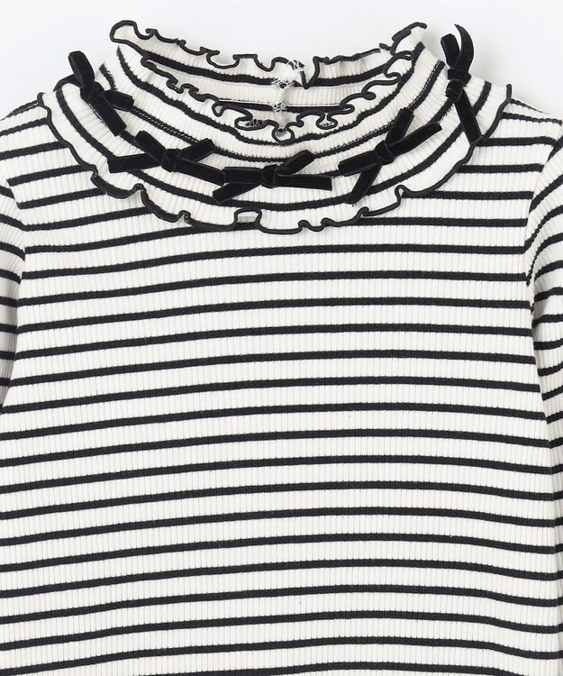 ANY KIDS 襟リボンカットソー ブラック×オフホワイト（ボーダー）