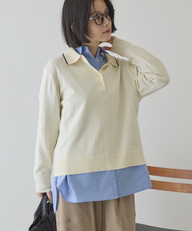 AMERICAN HOLIC 配色ラインニットポロ Ivory