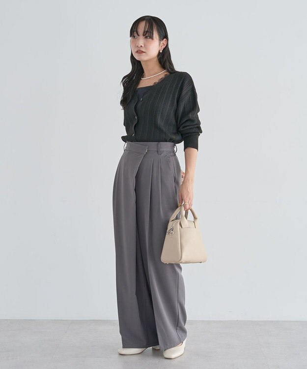 Green Parks レースドッキングニットカーディガン Black