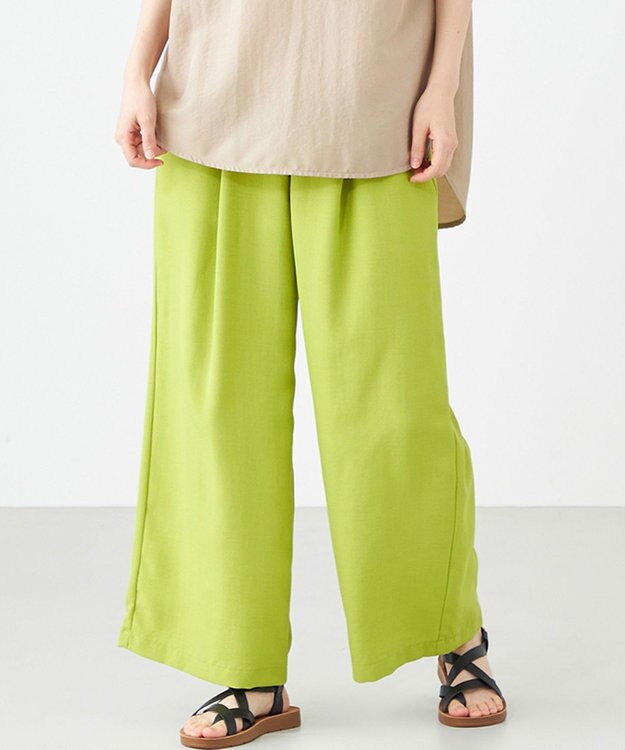 SHARE PARK LADIES ドライタッチリネンライクパンツ 黄緑系