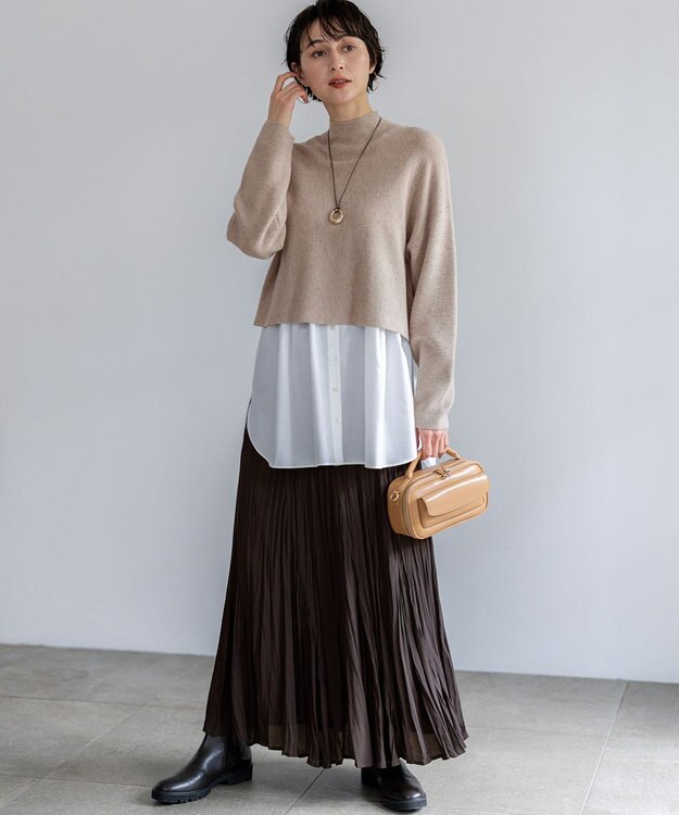 23区 【洗える】クラッシュ プリーツ ジョーゼット スカート ダークブラウン系