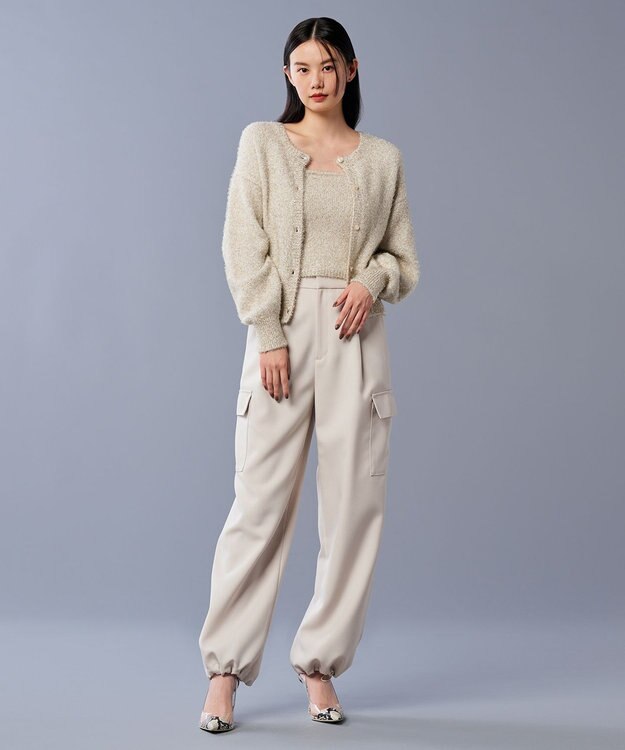 uncrave ラメ シャギー ニット カーディガン（uncrave STANDARD） ゴールド×ホワイト