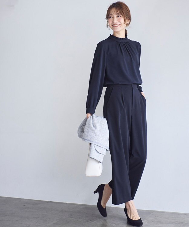 ANY SIS L 【セットアップ対応】セレモニーダブルクロス ワイドパンツ ネイビー