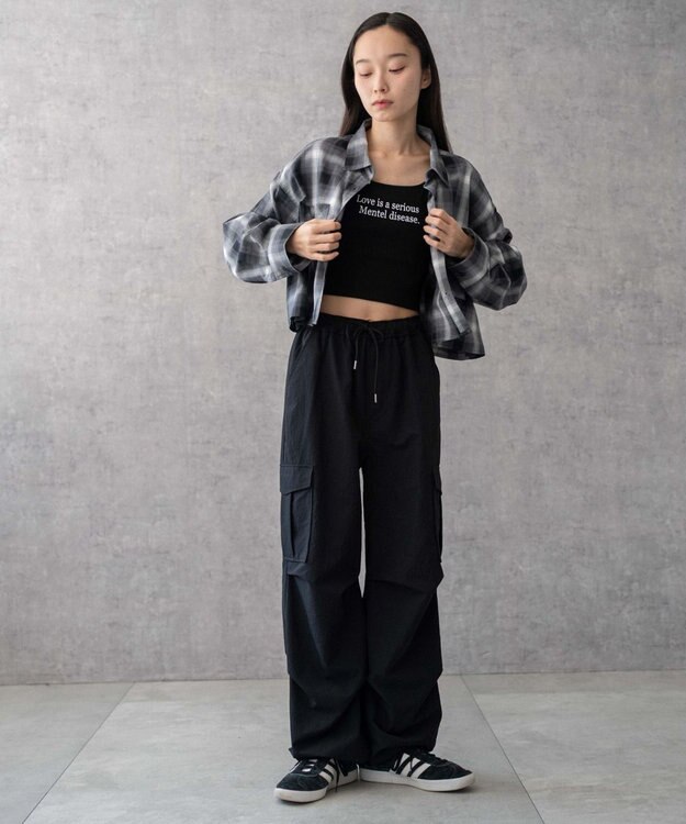 WEGO 【ウエストゴム】イージーパラシュートカーゴパンツ ブラック