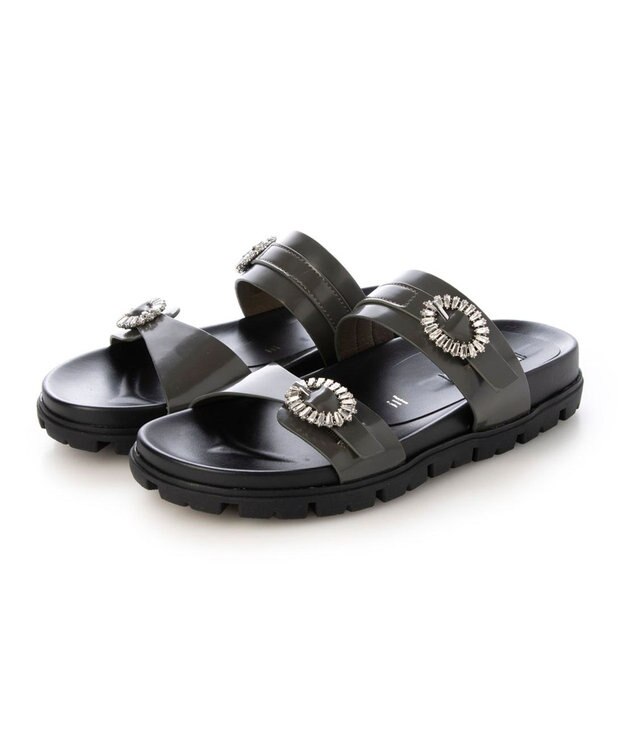 MODE ET JACOMO <MODE ET JACOMO>ビジューベルトフットベッドサンダル グレー