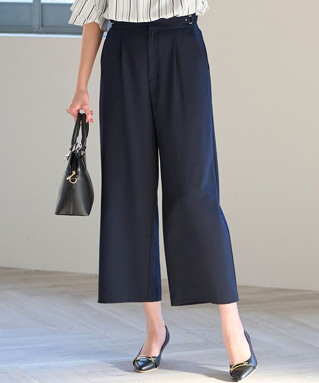 ANY SIS 【洗える】ベルトポイントワイド パンツ ネイビー