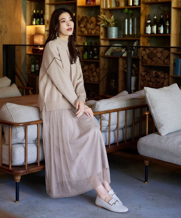 Tiaclasse チュールスカート グレージュ