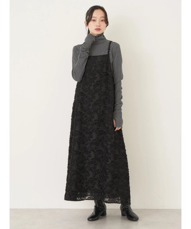 earth music&ecology フラワージャガードキャミワンピース Black