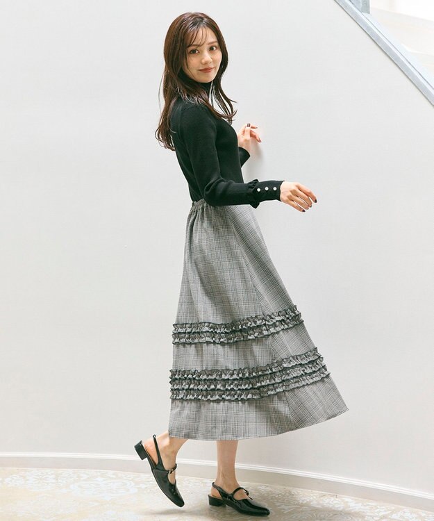 Feroux フレアギャザーチェック スカート ホワイト系2