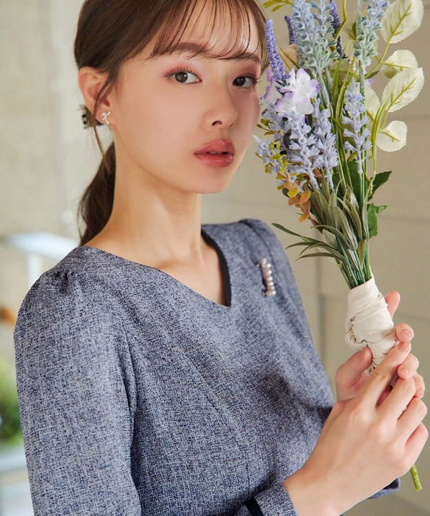 Tiaclasse 【洗える】配色パイピングフレアワンピース ネイビー