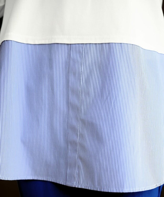 Tiaclasse 【安田美沙子さん着用・選べる裾】 レイヤードヘムカットソーTシャツ オフ×ブルーストライプ裾シャツ