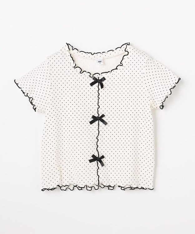 ANY KIDS 【一部店舗/WEB先行販売アイテム】ドット×リボン 半袖Tシャツ オフホワイト