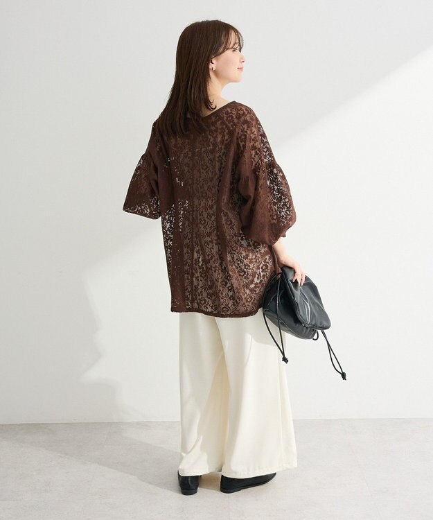 Green Parks メッシュレースタック入りプルオーバー Brown