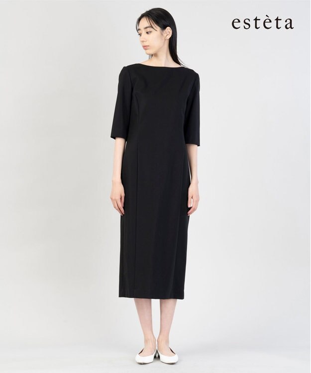 23区 【エステータ】コットンダブルクロス ハーフスリーブワンピース ブラック系