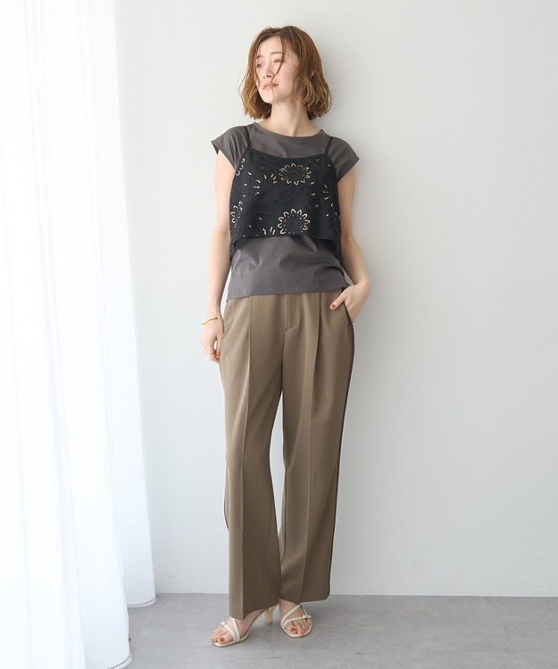 YECCA VECCA 【2点SET】刺繍メッシュキャミセットコットンTee Black