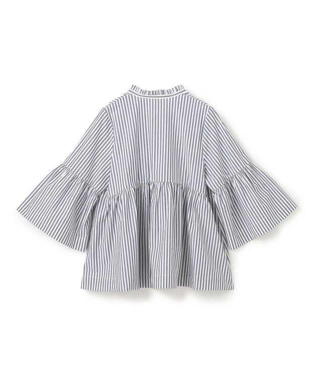 UNFILO コットンブロード フリルネックシャツ ネイビーストライプ