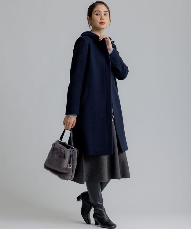 組曲 【2WAY・WEB限定】ショートビーバー フーディーロングコート ネイビー系