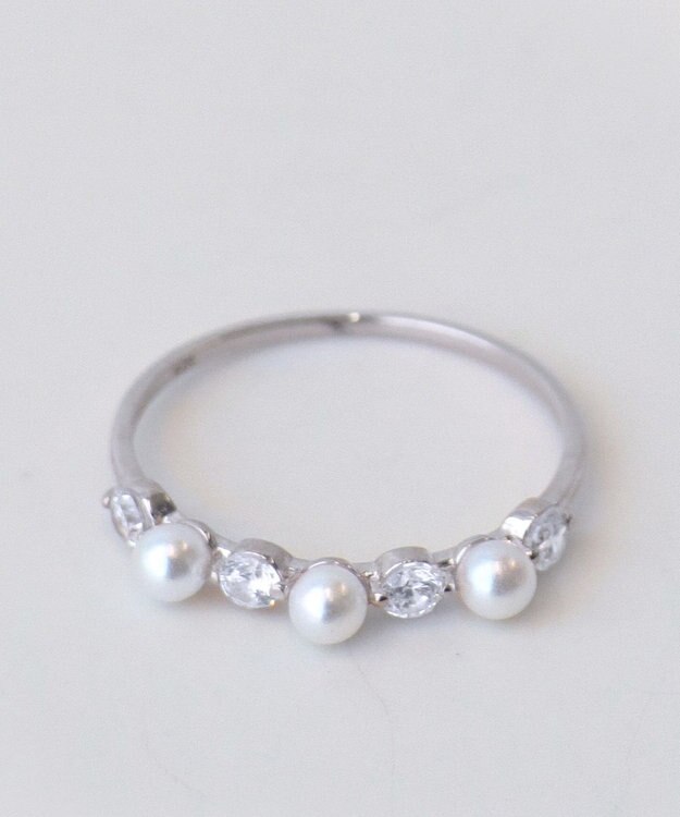 Tiaclasse 3粒パール&ストーンリング シルバー