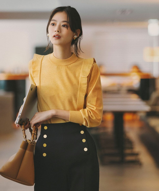 ANY SIS 【洗える】袖フレアーレイヤード ニット ライトイエロー系