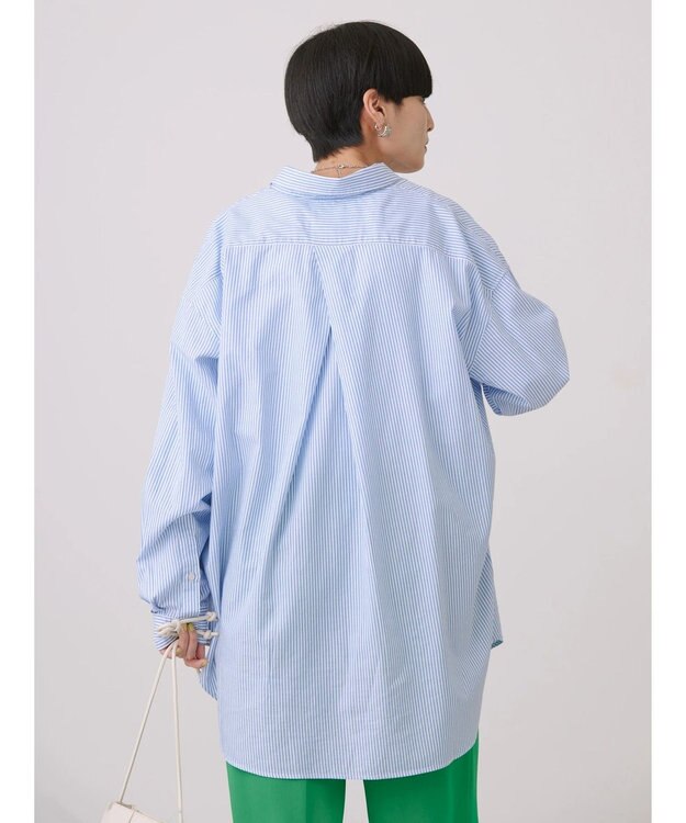 AMERICAN HOLIC ＵＶカット加工バックタックシャツチュニック Stripe Sax