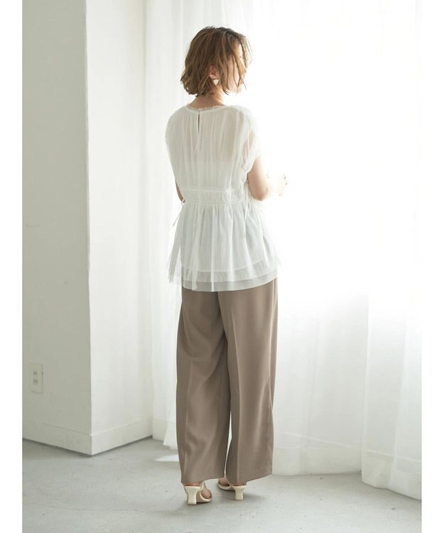 YECCA VECCA チュールギャザーブラウス Brown