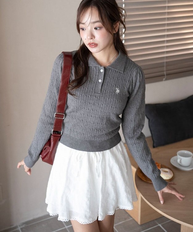 WEGO 【WEB限定/25年秋冬新作】別注USPOLOケーブルニットポロ グレー