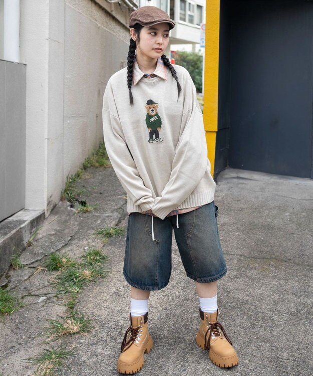 WEGO 【ユニセックス着用ITEM/MLサイズ展開】ジャガードアニマルプルオーバー オフホワイト