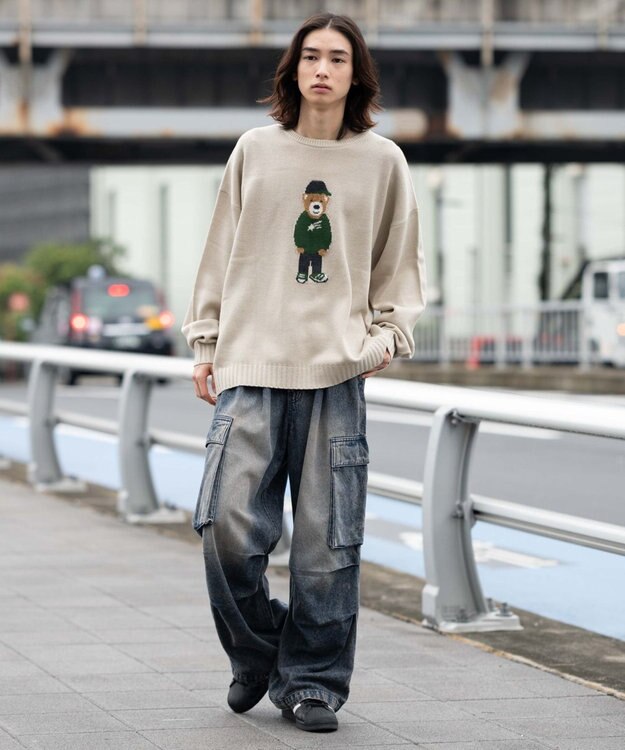 WEGO 【ユニセックス着用ITEM/MLサイズ展開】ジャガードアニマルプルオーバー オフホワイト