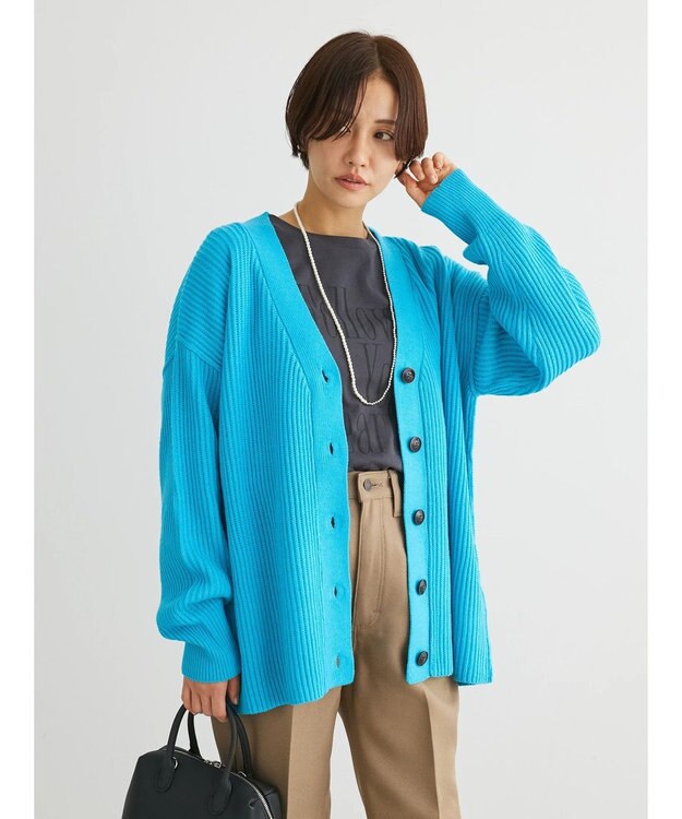 Green Parks 洗える　Ｖネックニットカーディガン Blue