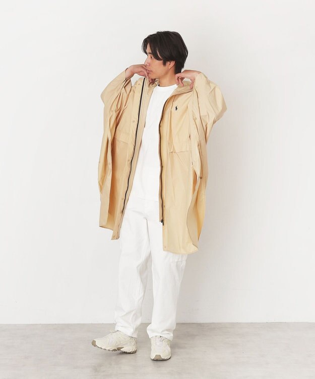 MOONBAT POLO RALPH LAUREN(ポロ ラルフローレン) ポロポニー ポケッタブル レインポンチョ レインコート 無地 フード 収納袋 ロゴ入 レディース ベージュ