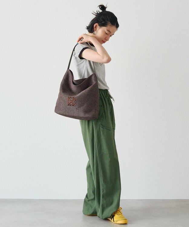 russet ナイロンラフィアワンショルダーバッグ《かごバッグ》(CE-1714) D.Brown