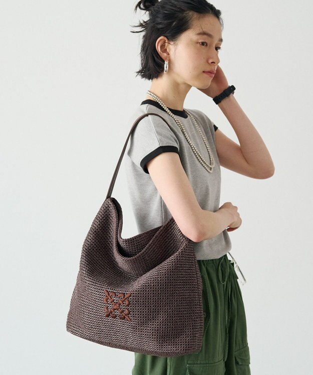 russet ナイロンラフィアワンショルダーバッグ《かごバッグ》(CE-1714) D.Brown