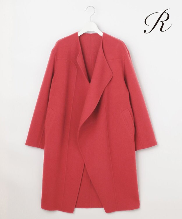 23区 S 【R(アール)】ウールリバー ノーカラー コート オールドローズ系