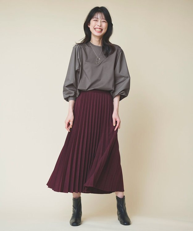 ANY L 【洗濯機可】着映えるシャーリングトップス チャコール