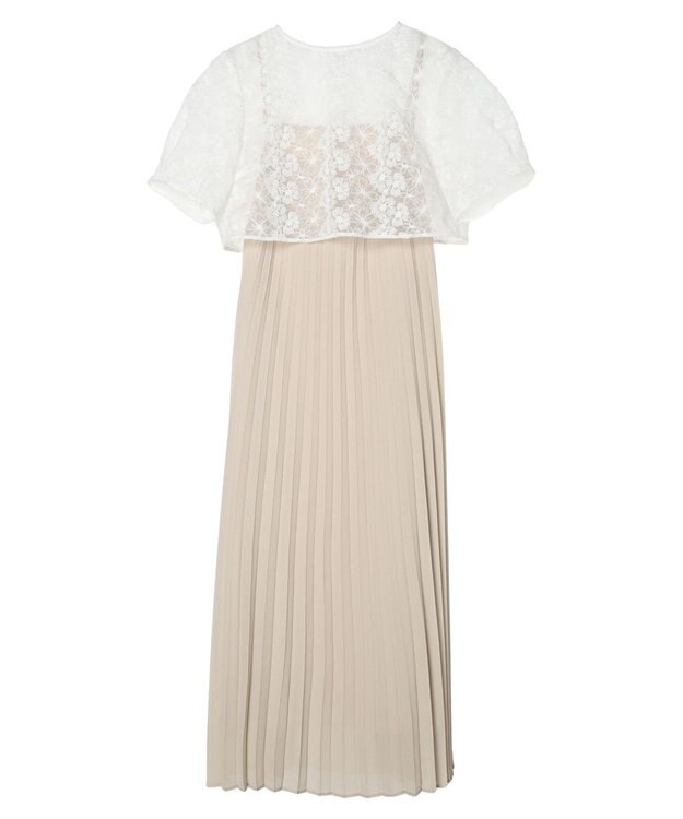 earth music&ecology ＳＥＴ２点　オーガンジー刺繍＋プリーツワンピース Beige