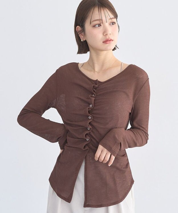 earth music&ecology シアーワッフルタックボタントップス ブラウン