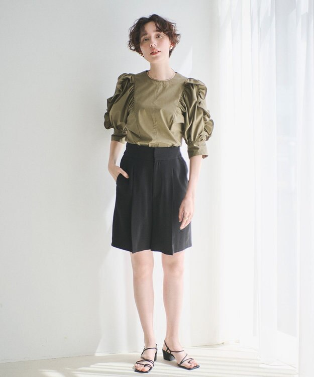 #Newans 【イージーケア】フリルスリーブブラウス カーキ系