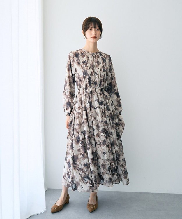 ぼかしフラワー柄長袖ワンピース / YECCA VECCA | ファッション通販