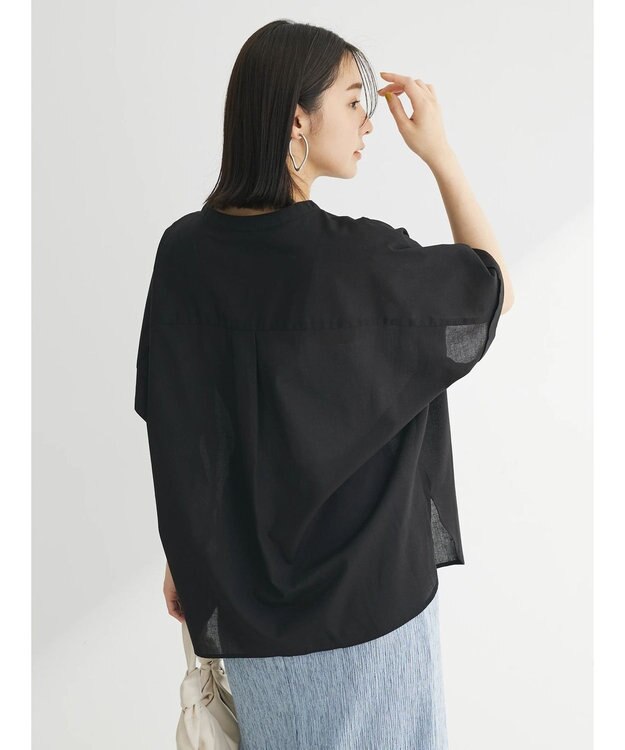 Green Parks 綿麻混フレンチスリーブスキッパーシャツ Black