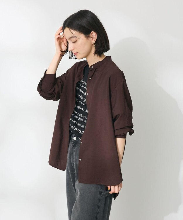 CRAFT STANDARD BOUTIQUE レーヨントロミサイドリボンチュニック Brown