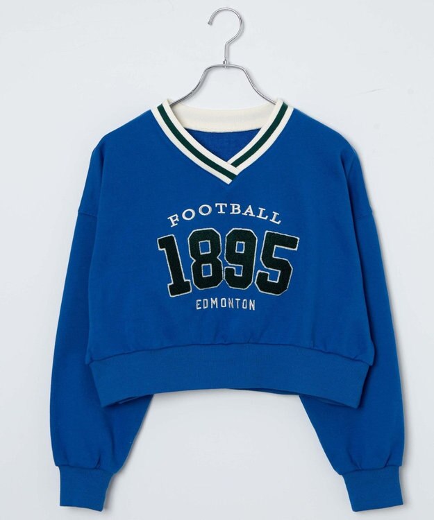 WEGO Vネックラインリブショートスウェット ブルー