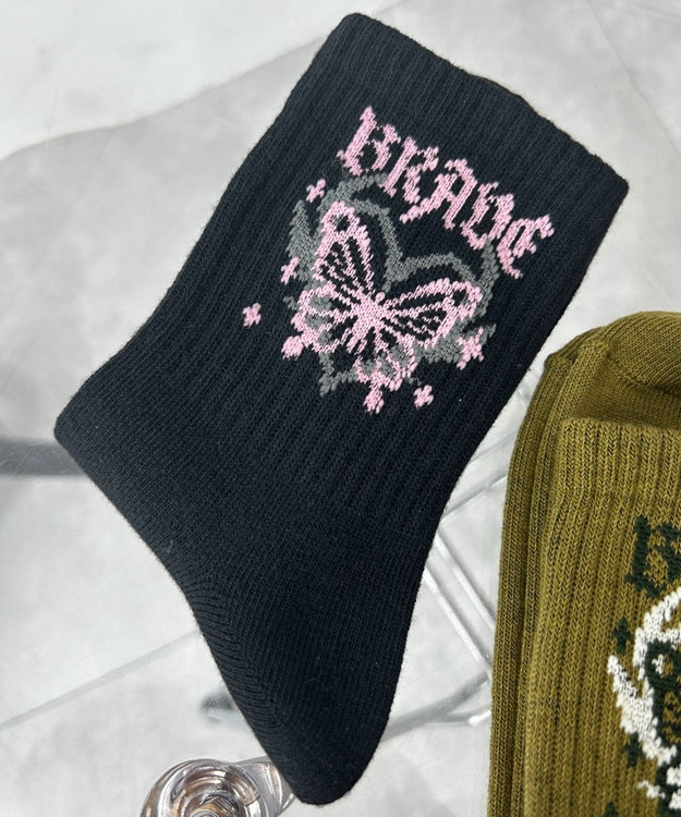 WEGO バタフライデザインソックス ブラック