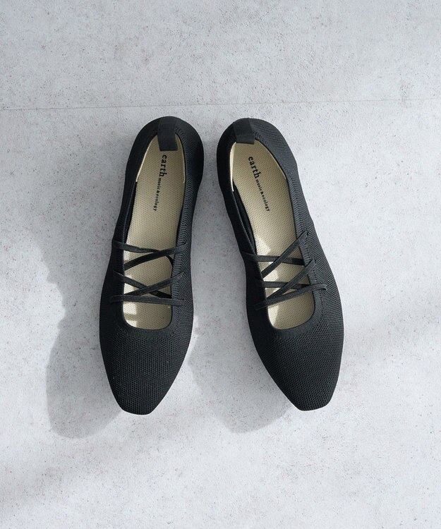 earth music&ecology レースアップニットバレーシューズ Black