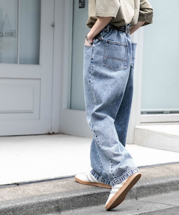 WEGO 【ユニセックス着用ITEM/ウエストゴム/SMLサイズ展開】デニムルーズテーパードパンツ デニム中濃加工色