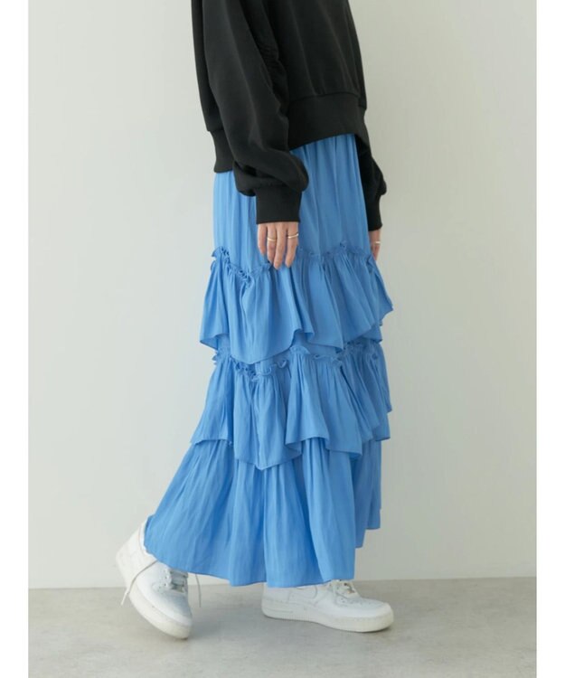 earth music&ecology ランダムティアードボリュームスカート Blue