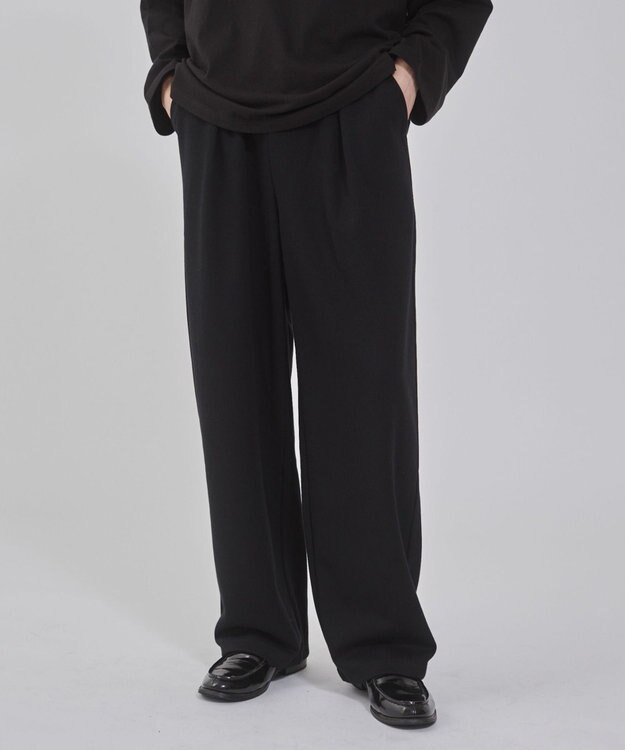 WEGO 【ウエストゴム/MLサイズ展開/ユニセックス着用ITEM】ボンディングワイドスウェットパンツ ブラック